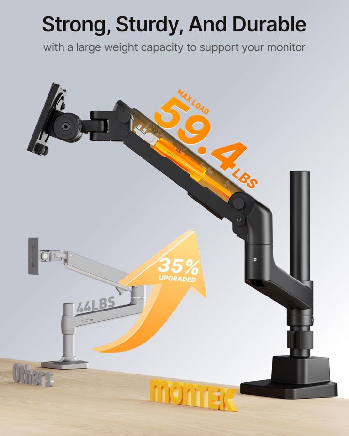 monTEK bras de moniteur Heavy-Duty - 1 moniteur - [17-57" / jusqu’à 27 kg] - USB-C & mât central XXL